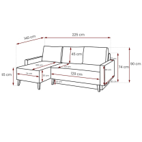 Sedací souprava OVIEDO | 225x140 | rozkládací + úložný prostor | šedá
