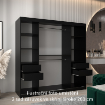 Zásuvky do skříní širokých 120 až 200 cm | sada 2 ks | černá | pro vybrané posuvné skříně