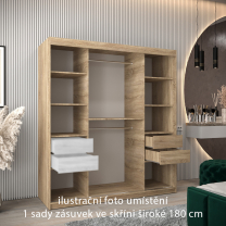 Zásuvky do skříní širokých 120 až 200 cm | sada 2 ks | sonoma | pro vybrané posuvné skříně