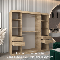 Zásuvky do skříní širokých 120 až 200 cm | sada 2 ks | sonoma | pro vybrané posuvné skříně