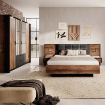 MILTON l | dvoulůžko 160x200 | + LED + rošt + KVALITNÍ MATRACE + noční stolky | kaštan/antracit