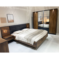 MILTON l | dvoulůžko 160x200 | + LED + rošt + KVALITNÍ MATRACE + noční stolky | kaštan/antracit