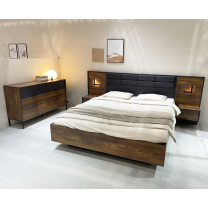 MILTON l | dvoulůžko 160x200 | + LED + rošt + KVALITNÍ MATRACE + noční stolky | kaštan/antracit