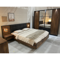 MILTON l | dvoulůžko 160x200 | + LED + rošt + KVALITNÍ MATRACE + noční stolky | kaštan/antracit