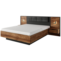 MILTON l | dvoulůžko 160x200 | + LED + rošt + KVALITNÍ MATRACE + noční stolky | kaštan/antracit