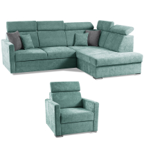 Sedací souprava SLIM Rosario MAX + křeslo | 238x180 | PRAVÁ | 466/456 azurová | POSLEDNÍ KUS
