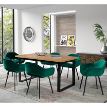 Jídelní set LOFT | rozkládací stůl 160x90 + 6x židle EVI | kovové nohy | deska craft | VÝBĚR TKANIN