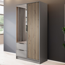 Šatní skříň NELLY 2D se zrcadlem + nástavec | 105 cm | šedá