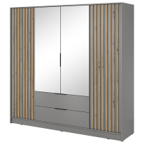 Šatní skříň NELLY 4D se zrcadlem + nástavec | 206 cm | šedá