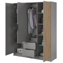 Šatní skříň NELLY 3D se zrcadlem + nástavec | 155 cm | šedá