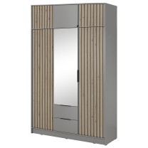 Šatní skříň NELLY 3D se zrcadlem + nástavec | 155 cm | šedá