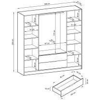 Šatní skříň NELLY 4D se zrcadlem + nástavec | 206 cm | artisan