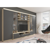 Obývací stěna PARIS | 340 cm + 2x komoda v ceně | sonoma/grafit MDF