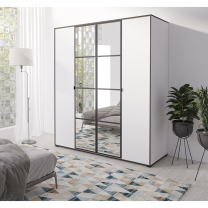 Šatní skříň OSLO 1 | se zrcadlem | 180 cm | bílá/černá