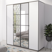Šatní skříň OSLO 1 | se zrcadlem | 180 cm | bílá/černá