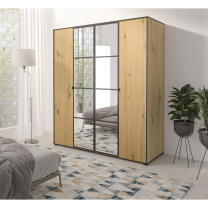 Šatní skříň OSLO 1 | se zrcadlem | 180 cm | dub artisan/černá