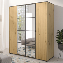 Šatní skříň OSLO 1 | se zrcadlem | 180 cm | dub artisan/černá