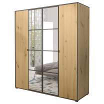 Šatní skříň OSLO 1 | se zrcadlem | 180 cm | dub artisan/černá