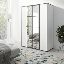 Šatní skříň OSLO 1 | se zrcadlem | 150 cm | bílá/černá