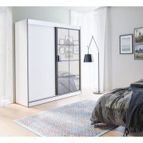 Šatní skříň OSLO 2 | se zrcadlem | 180 cm | bílá/černá