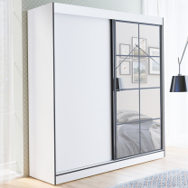 Šatní skříň OSLO 2 | se zrcadlem | 180 cm | bílá/černá