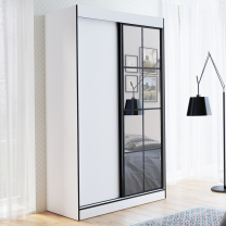 Šatní skříň OSLO 2 | se zrcadlem | 120 cm | bílá/černá