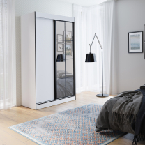 Šatní skříň OSLO 2 | se zrcadlem | 120 cm | bílá/černá