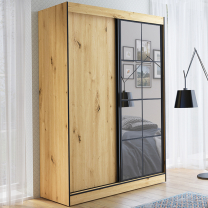 Šatní skříň OSLO 2 | se zrcadlem | 150 cm | dub artisan/černá