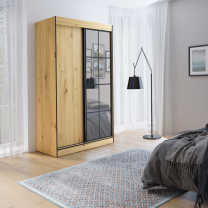 Šatní skříň OSLO 2 | se zrcadlem | 120 cm | dub artisan/černá