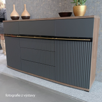 Obývací stěna CANDY c | + LED osvětlení | 299 cm + 175 cm | carpenter/šedá mat/černá lesk