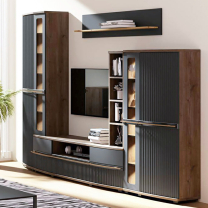 Obývací stěna CANDY c | + LED osvětlení | 299 cm | carpenter/šedá mat/černá lesk