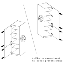 MONZA o | vysoká skříňka 60 DK-210 2F potravinová s policemi | 60 cm | UNI dvířka | černá/ořech okap