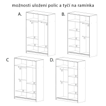 Šatní skříň MIAMI se zrcadlem | 150 cm | bílá | 4 varianty vnitřního uspořádání | POUZE U NÁS