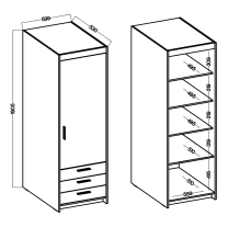 Šatní skříň ELENA 1D 3S + nástavec | 59,9 cm | UNI dvířka | dub sonoma