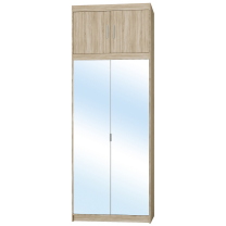 Šatní skříň ELENA 2D + zrcadla + nástavec | 89,7 cm | dub sonoma
