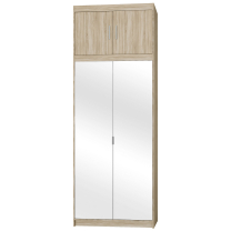 Šatní skříň ELENA 2D + zrcadla + nástavec | 89,7 cm | dub sonoma