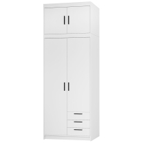 Šatní skříň ELENA 2D 3S + nástavec | 89,7 cm | bílá