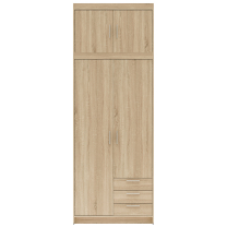 Šatní skříň ELENA 2D 3S + nástavec | 89,7 cm | dub sonoma