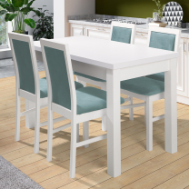 Jídelní set MAX V | rozkládací stůl 120x70 + 4x židle Kos P23 | bílá/azurová