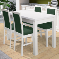 Jídelní set MAX V | rozkládací stůl 120x70 + 4x židle Kos P23 | bílá/tmavě zelená