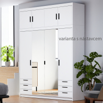 Šatní skříň ELENA 4D 6S + zrcadlo + 6x zásuvka | 176,3 cm | bílá
