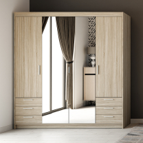 Šatní skříň ELENA 4D 6S + zrcadlo + 6x zásuvka | 176,3 cm | dub sonoma