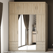 Šatní skříň ELENA 4D 6S + zrcadlo + 6x zásuvka | 176,3 cm | dub sonoma