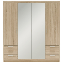 Šatní skříň ELENA 4D 6S + zrcadlo + 6x zásuvka | 176,3 cm | dub sonoma
