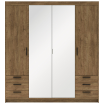 Šatní skříň ELENA 4D 6S + zrcadlo + 6x zásuvka | 176,3 cm | dub lefkas