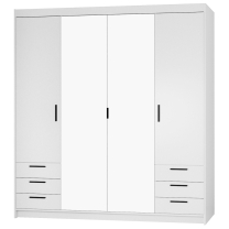 Šatní skříň ELENA 4D 6S + zrcadlo + nástavec + 6x zásuvka | 176,3 cm | bílá