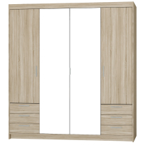 Šatní skříň ELENA 4D 6S + zrcadlo + nástavec + 6x zásuvka | 176,3 cm | dub sonoma