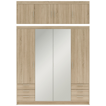Šatní skříň ELENA 4D 6S + zrcadlo + nástavec + 6x zásuvka | 176,3 cm | dub sonoma