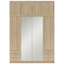 Šatní skříň ELENA 4D 6S + zrcadlo + nástavec + 6x zásuvka | 176,3 cm | dub sonoma