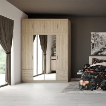 Šatní skříň ELENA 4D 6S + zrcadlo + nástavec + 6x zásuvka | 176,3 cm | dub sonoma